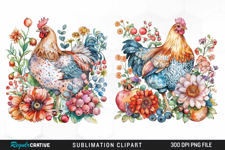Watercolor Chicken Sublimation PNG Clipart