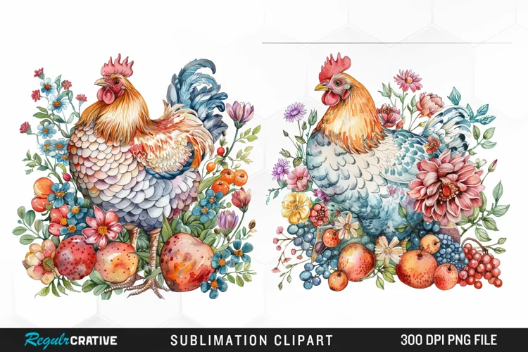 Watercolor Chicken Sublimation PNG Clipart