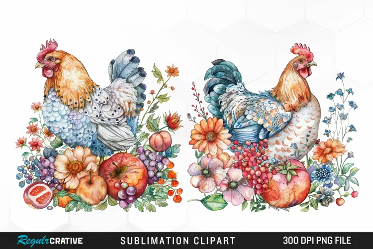 Watercolor Chicken Sublimation PNG Clipart