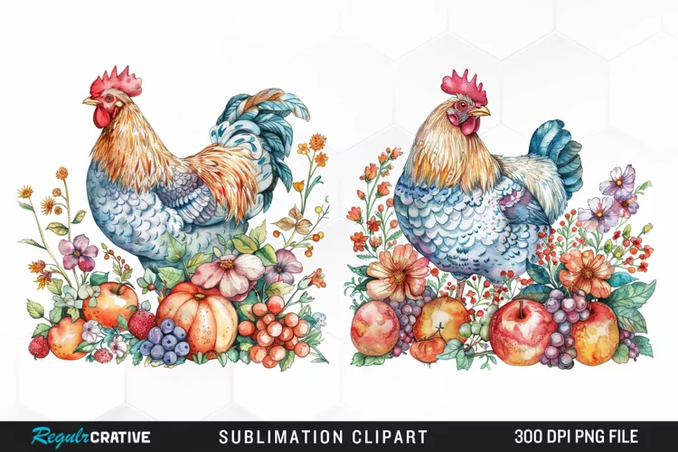 Watercolor Chicken Sublimation PNG Clipart