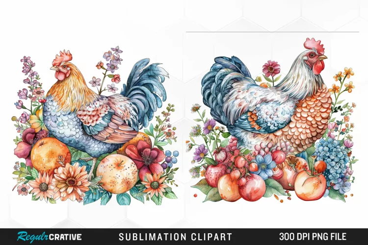 Watercolor Chicken Graphic Clipart
