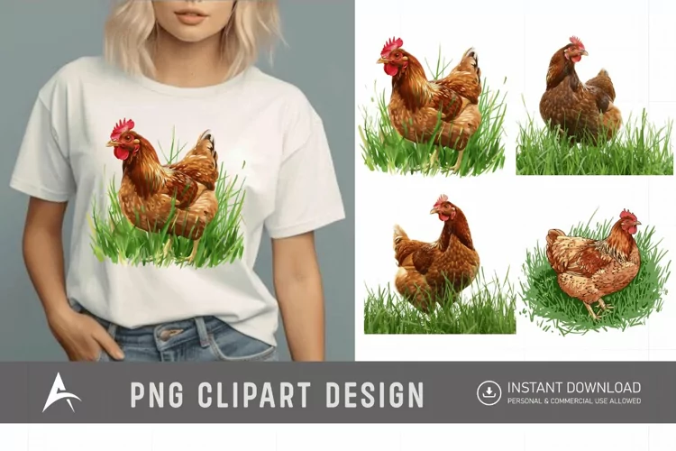 Watercolor Chicken In The Grass Clipart