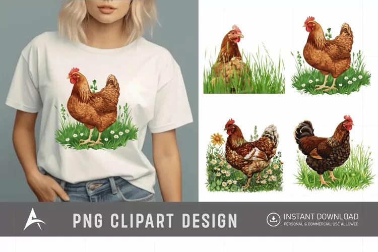 Watercolor Chicken In The Grass Clipart