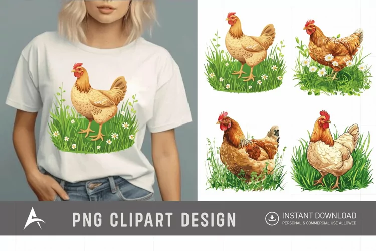 Watercolor Chicken In The Grass Clipart