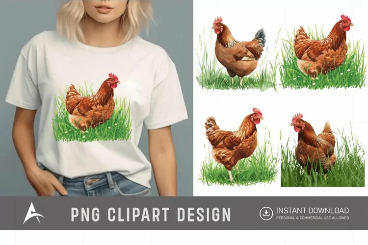 Watercolor Chicken In The Grass Clipart