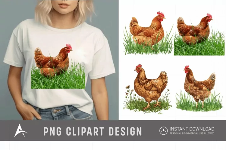 Watercolor Chicken In The Grass Clipart