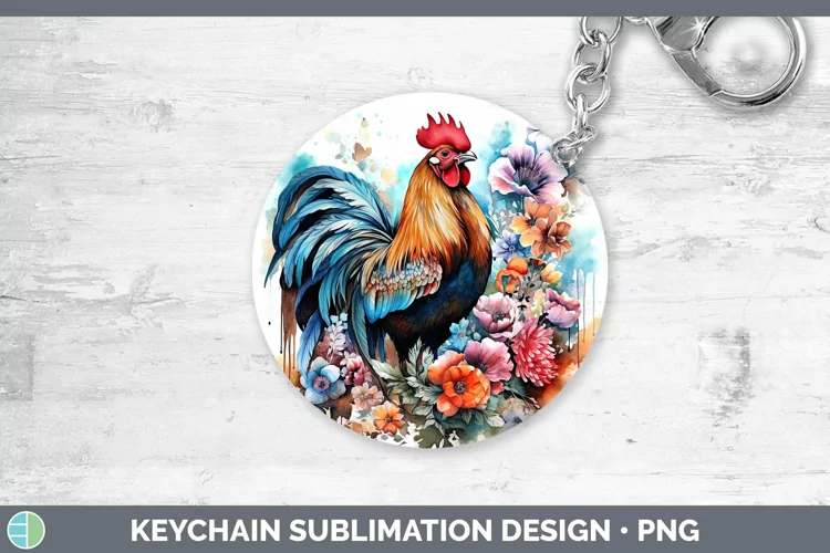 Watercolor Chicken Keychain | Sublimation Keyring Design