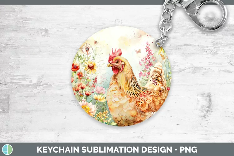 Watercolor Chicken Keychain Sublimation Keyring Designs