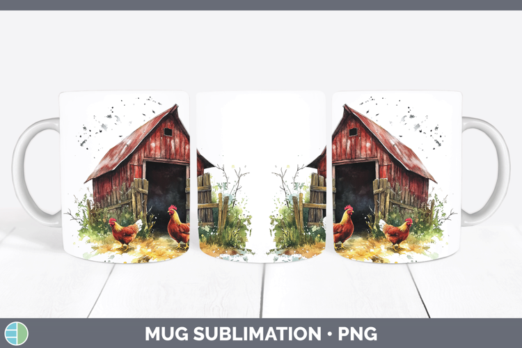 Watercolor Chicken Mug Wrap Sublimation Coffee Cup Designs