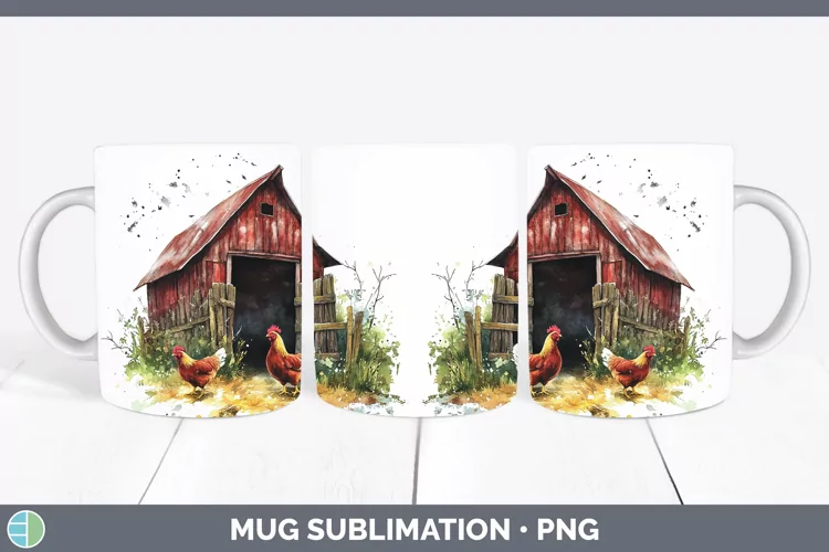 Watercolor Chicken Mug Wrap Sublimation Coffee Cup Designs