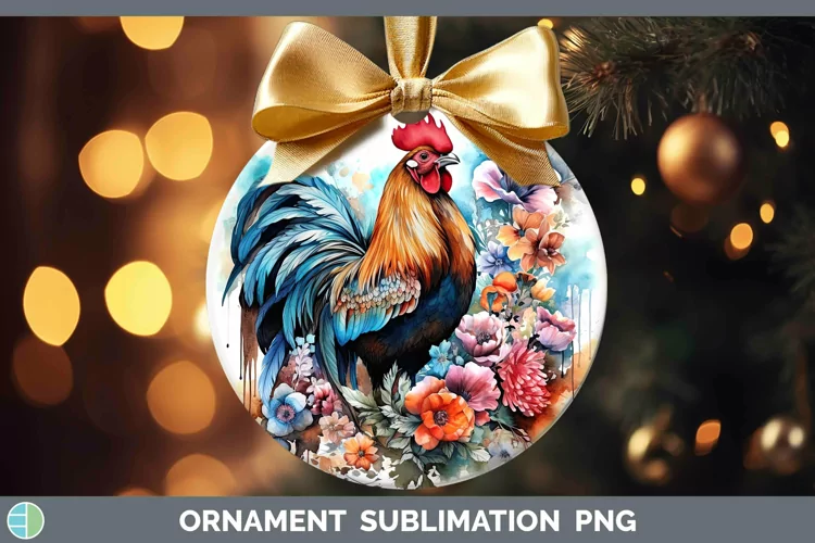 Watercolor Chicken Ornament Sublimation Bauble Designs