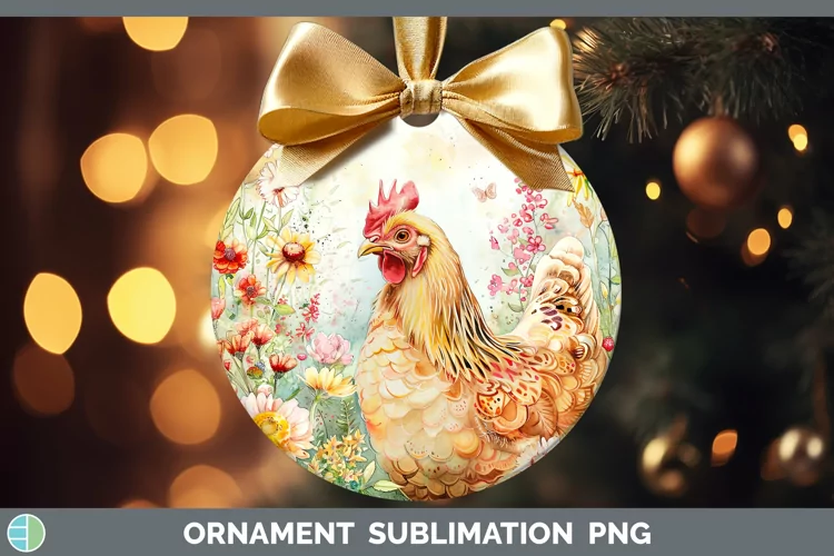 Watercolor Chicken Ornament Sublimation Bauble Designs