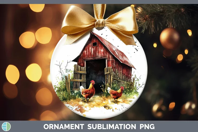 Watercolor Chicken Ornament Sublimation Bauble Designs