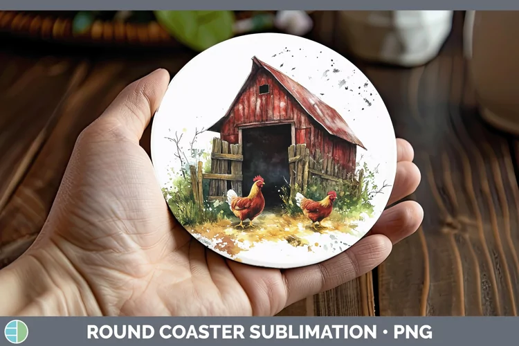Watercolor Chicken Round Coaster Sublimation Coaster Designs