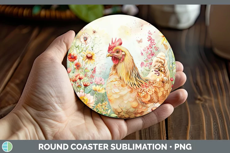 Watercolor Chicken Round Coaster Sublimation Coaster Designs