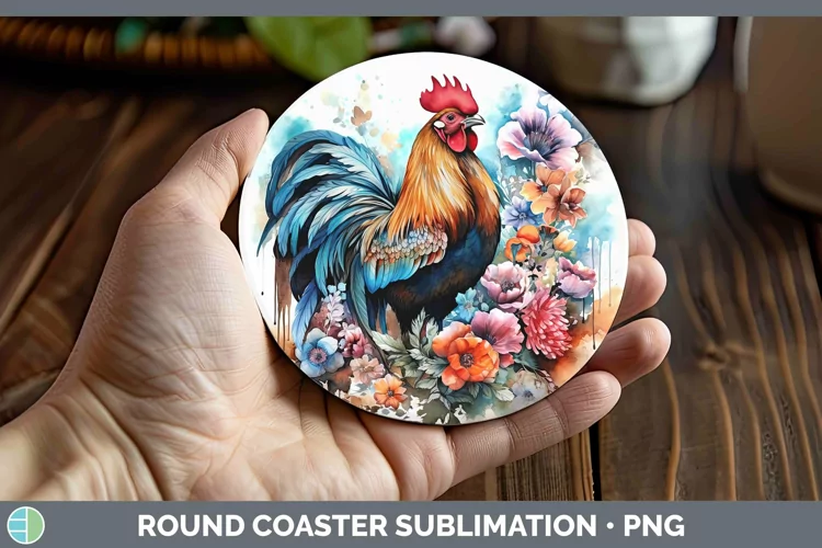 Watercolor Chicken Round Coaster | Sublimation Coaster Desig
