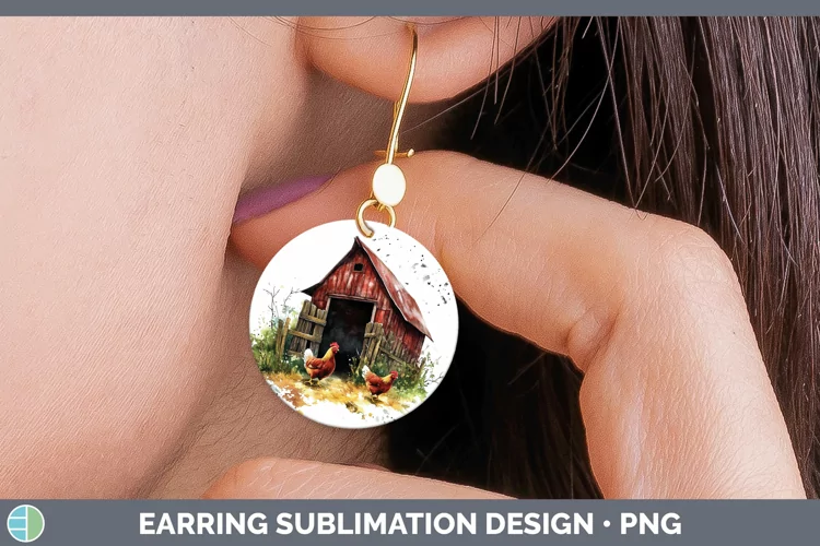 Watercolor Chicken Round Earrings Sublimation Earrings Desig