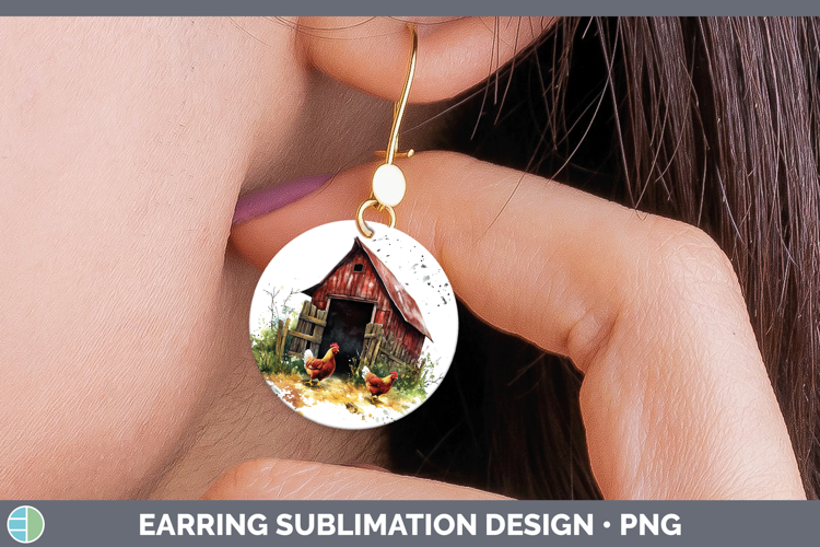 Watercolor Chicken Round Earrings Sublimation Earrings Desig