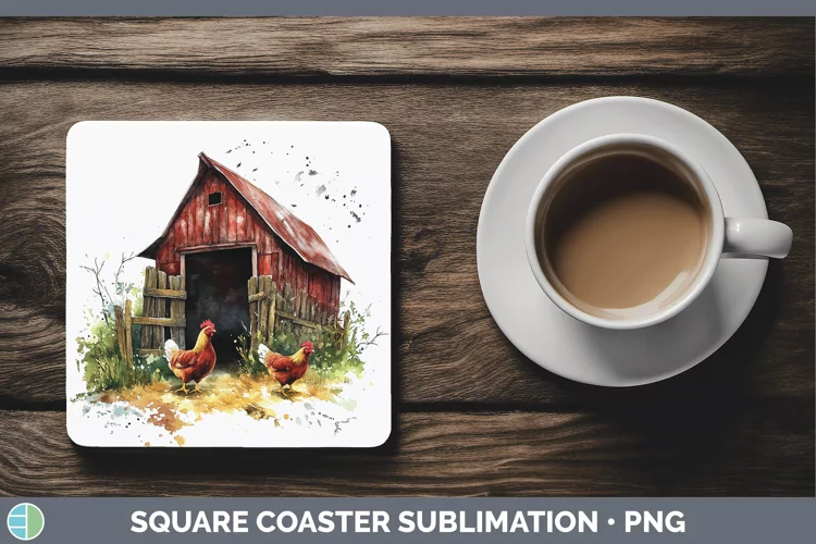 Watercolor Chicken Square Coaster Sublimation Coaster Design