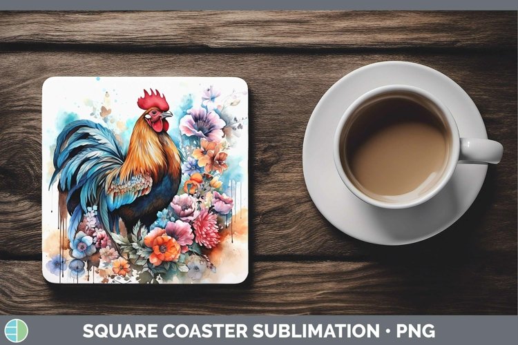 Watercolor Chicken Square Coaster | Sublimation Coaster Desi