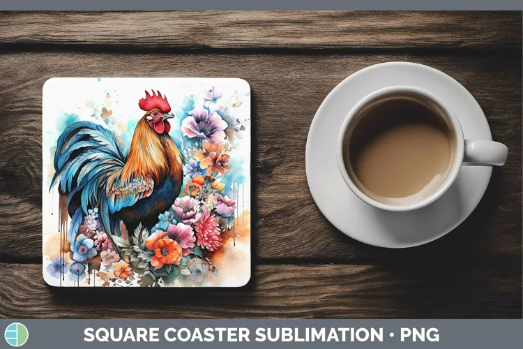 Watercolor Chicken Square Coaster | Sublimation Coaster Desi
