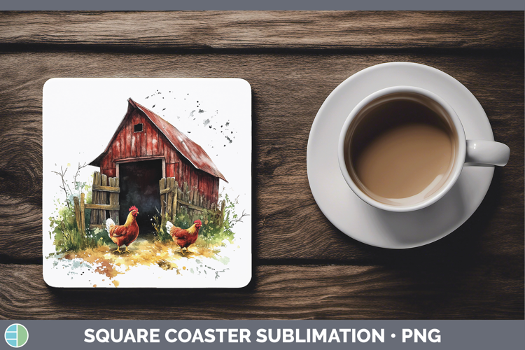 Watercolor Chicken Square Coaster Sublimation Coaster Design