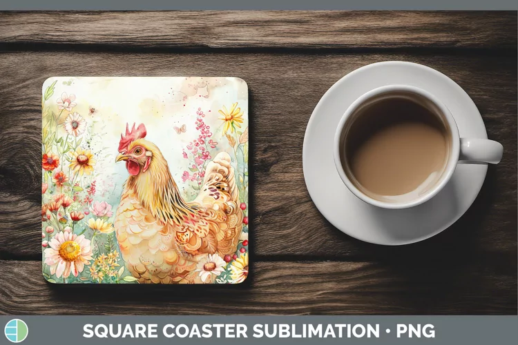 Watercolor Chicken Square Coaster Sublimation Coaster Design
