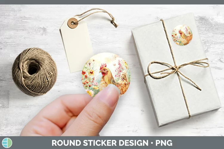 Watercolor Chicken Stickers | Round Labels Designs