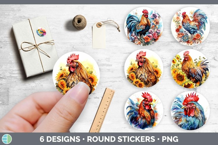 Watercolor Chicken Stickers | Round Labels Bundle