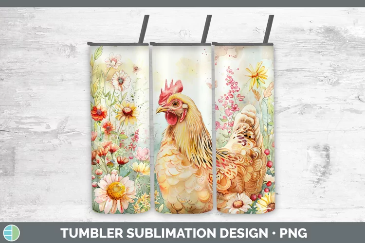 Watercolor Chicken Tumbler Sublimation 20 oz Skinny Tumbler