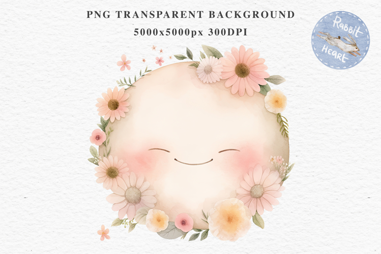 Watercolor Children Moon Stars Smiling Toddler Kids Clipart