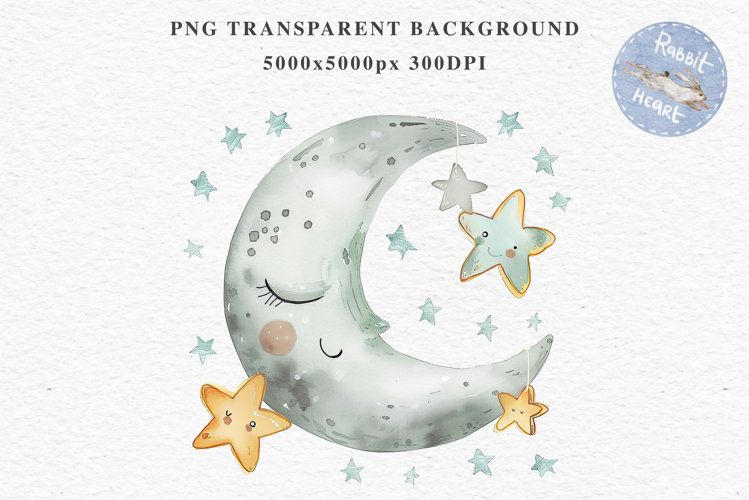Watercolor Children Moon Stars Smiling Toddler Kids Clipart