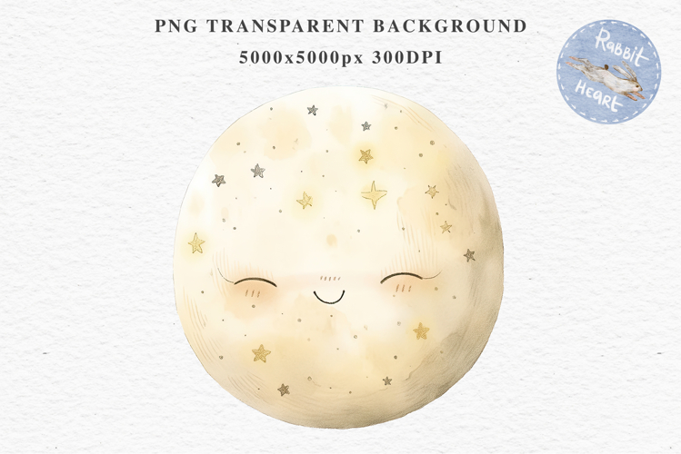 Watercolor Children Moon Stars Smiling Toddler Kids Clipart