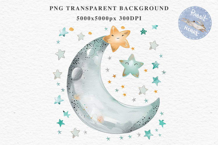 Watercolor Children Moon Stars Smiling Toddler Kids Clipart