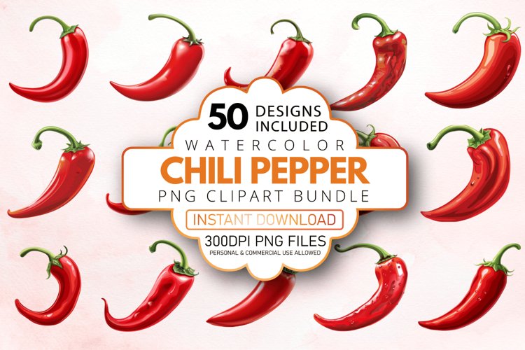 Watercolor Chili Pepper Clipart Bundle