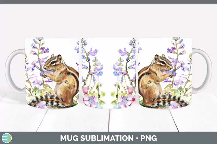 Watercolor Chipmunk Mug Wrap Sublimation Coffee Cup Designs