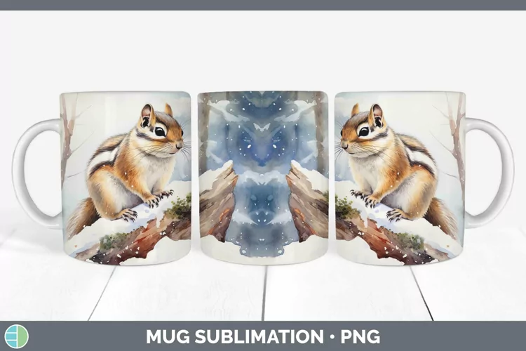 Watercolor Chipmunk Mug Wrap | Sublimation Coffee Cup Design