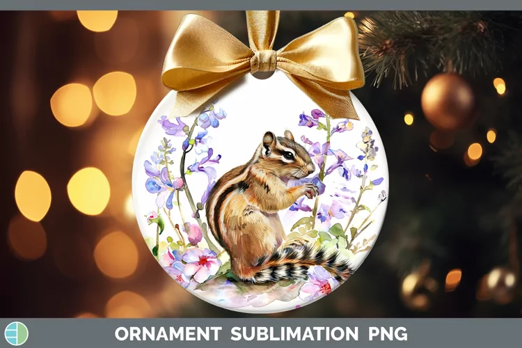 Watercolor Chipmunk Ornament Sublimation Bauble Designs