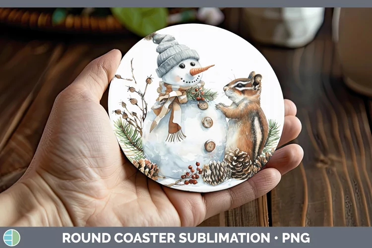 Watercolor Chipmunk Round Coaster Sublimation Coaster Design