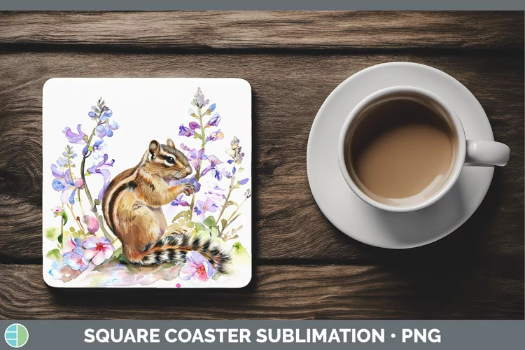 Watercolor Chipmunk Square Coaster Sublimation Coaster Desig