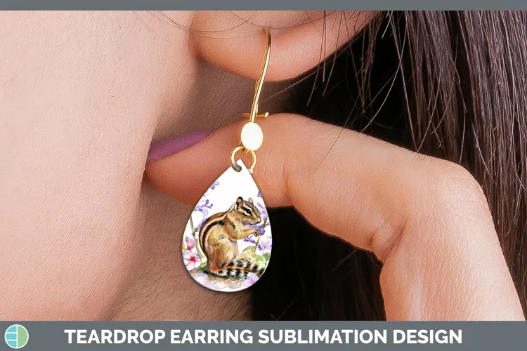 Watercolor Chipmunk Teardrop Earrings Sublimation Earrings D