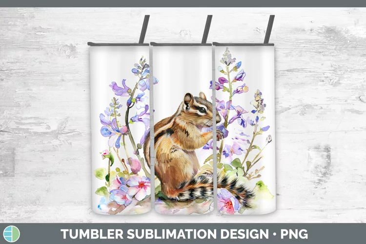 Watercolor Chipmunk Tumbler Sublimation 20 oz Skinny Tumbler