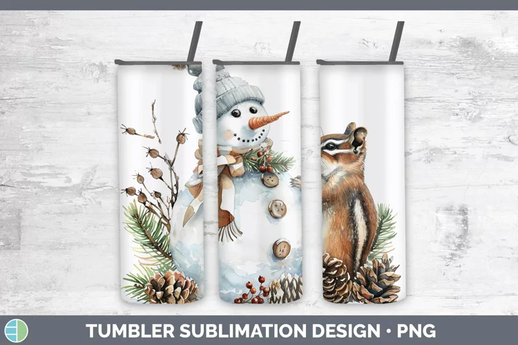 Christmas Snowman Chipmunk Tumbler Sublimation 20 oz Skinny
