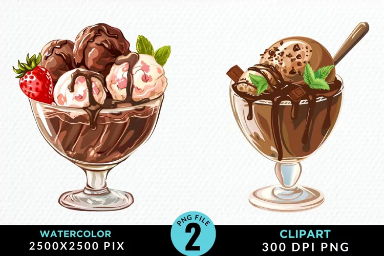 Watercolor Chocolate Ice Cream Clipart