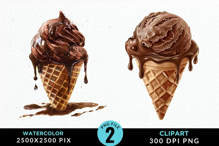 Watercolor Chocolate Ice Cream Clipart