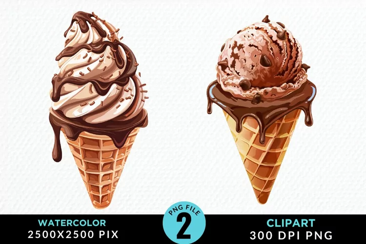 Watercolor Chocolate Ice Cream Clipart