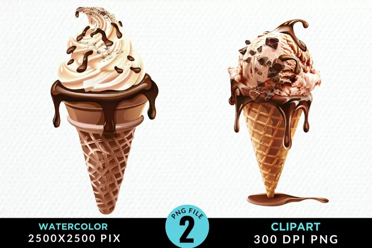 Watercolor Chocolate Ice Cream Clipart