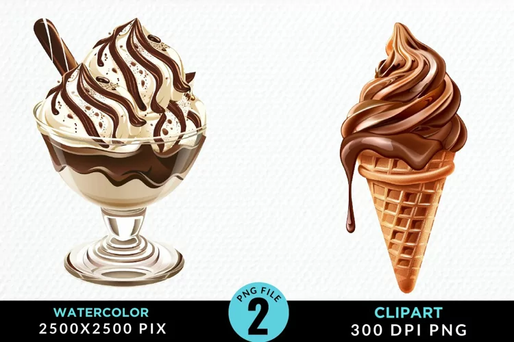 Watercolor Chocolate Ice Cream Clipart