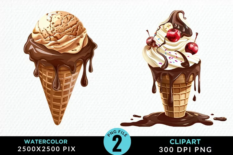 Watercolor Chocolate Ice Cream Clipart