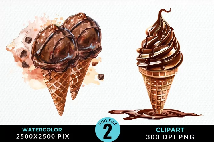 Watercolor Chocolate Ice Cream Clipart
